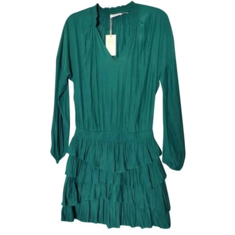 Ramy Brook Teal Long Sleeve Ruffle Dress